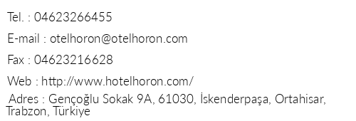 Otel Horon telefon numaralar, faks, e-mail, posta adresi ve iletiim bilgileri